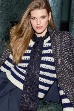 Rich & Royal Gestreifter Lochstrickpullover<Damen Pullover