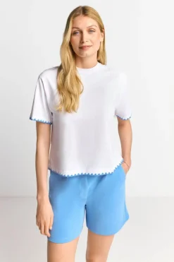 Rich & Royal Weißes T-Shirt Mit Blauen Stickereien<Damen T-Shirts